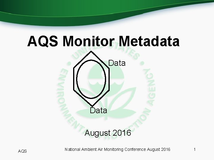 AQS Monitor Metadata Data August 2016 AQS National Ambient Air Monitoring Conference August 2016