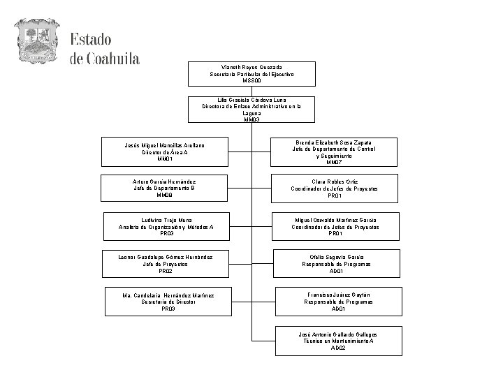 Vianeth Reyes Quezada Secretaria Particular del Ejecutivo MSS 00 Lilia Graciela Córdova Luna Directora