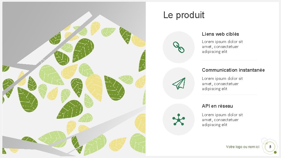 Le produit Liens web ciblés Lorem ipsum dolor sit amet, consectetuer adipiscing elit Communication