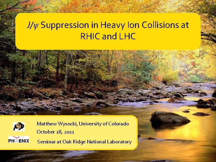 J/ψ Suppression in Heavy Ion Collisions at RHIC and LHC Matthew Wysocki, University of