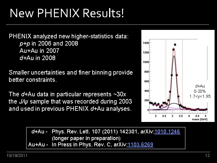 New PHENIX Results! PHENIX analyzed new higher-statistics data: p+p in 2006 and 2008 Au+Au