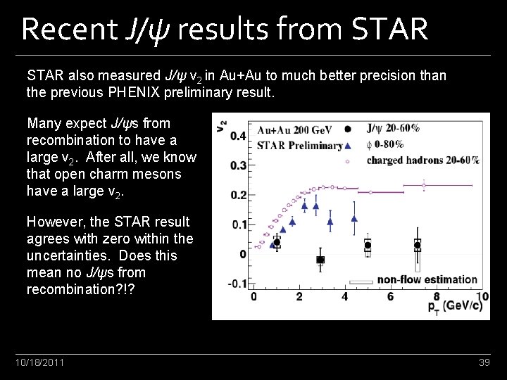 Recent J/ψ results from STAR also measured J/ψ v 2 in Au+Au to much