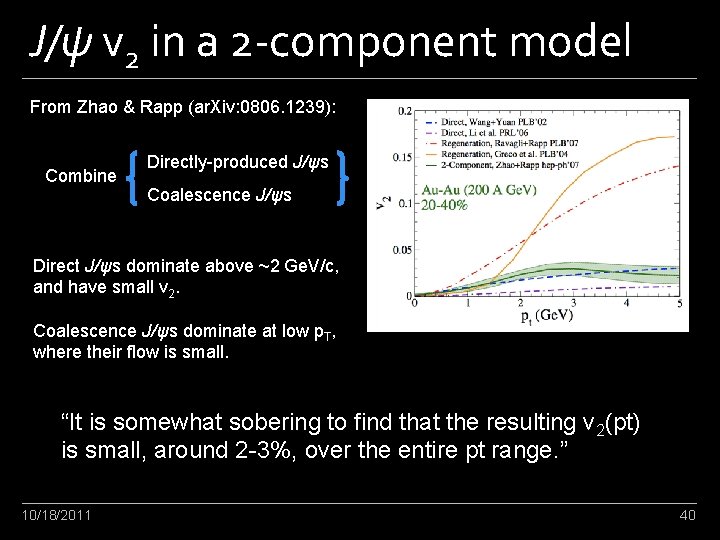 J/ψ v 2 in a 2 -component model From Zhao & Rapp (ar. Xiv: