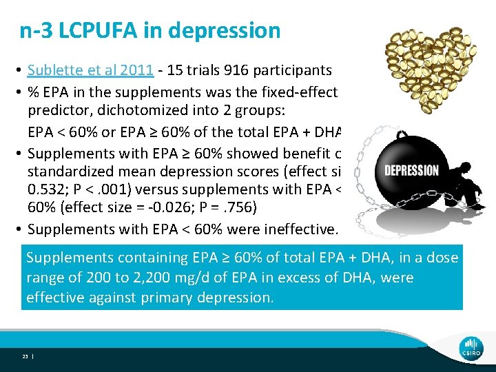 n-3 LCPUFA in depression • Sublette et al 2011 - 15 trials 916 participants