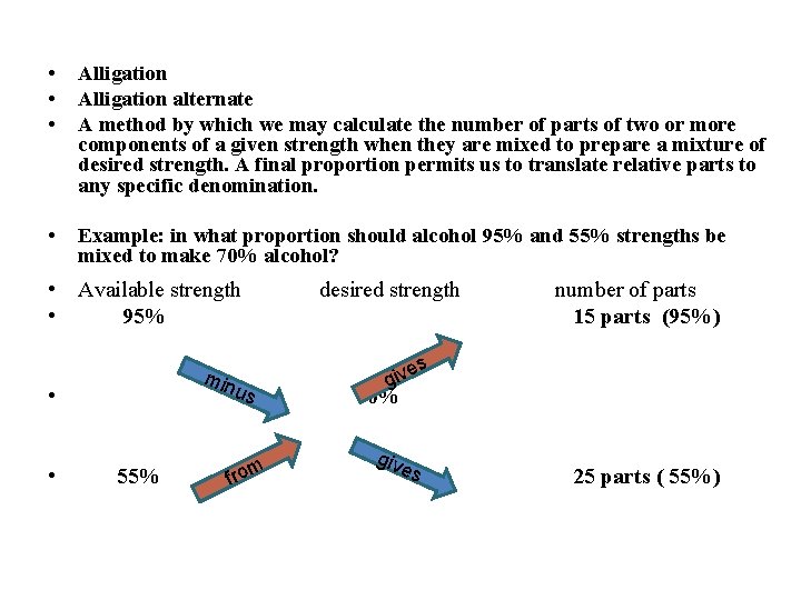  • • • Alligation alternate A method by which we may calculate the