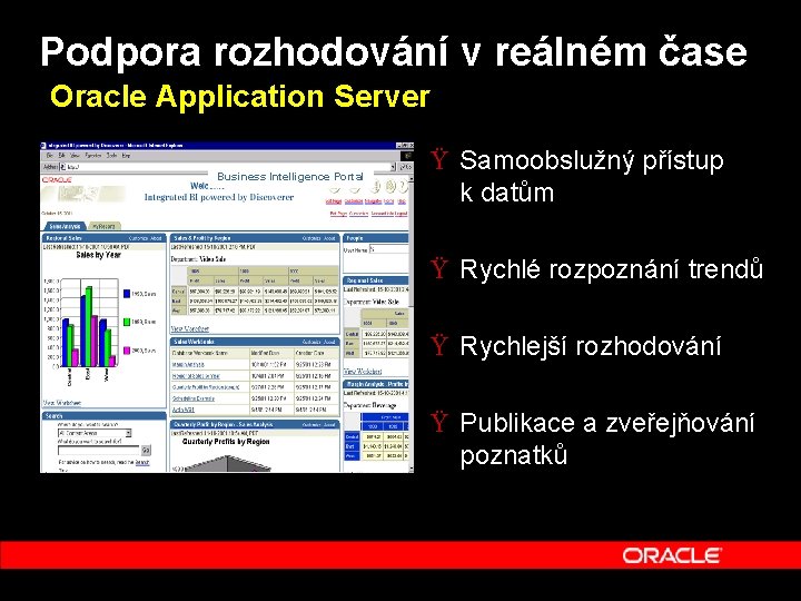 Podpora rozhodování v reálném čase Oracle Application Server Business Intelligence Portal Ÿ Samoobslužný přístup