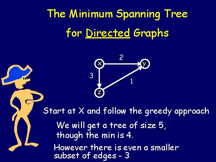 The Minimum Spanning Tree for Directed Graphs x 3 2 y 1 z Start The Minimum Spanning Tree for Directed Graphs x 3 2 y 1 z Start