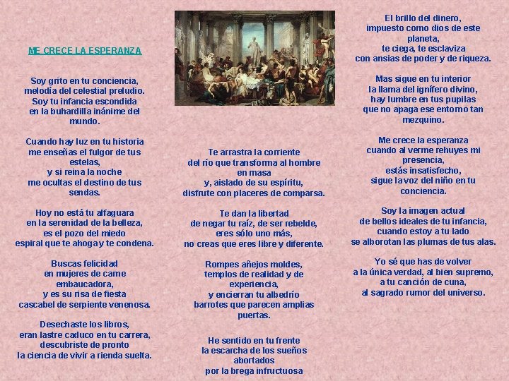 El brillo del dinero, impuesto como dios de este planeta, te ciega, te esclaviza