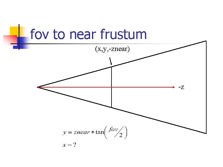 fov to near frustum (x, y, -znear) -z 