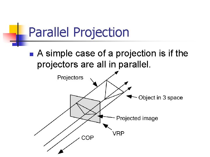 Parallel Projection n A simple case of a projection is if the projectors are