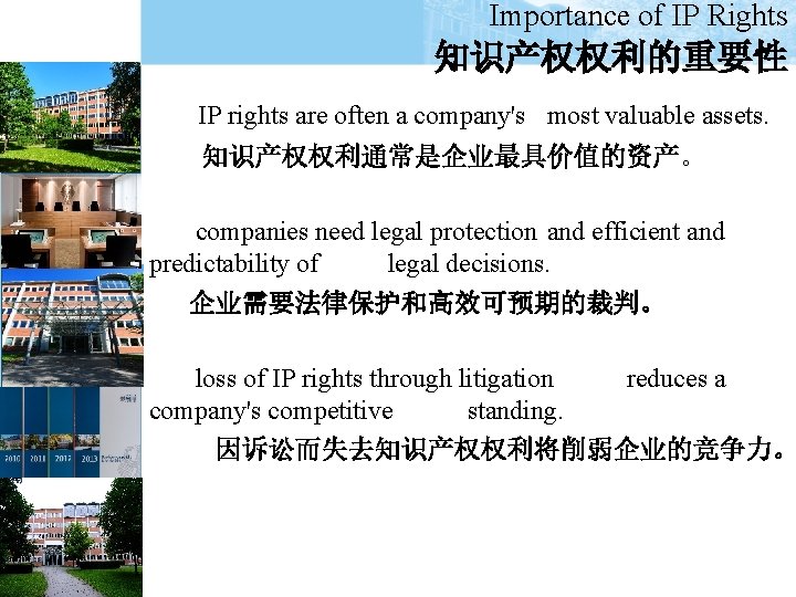 Importance of IP Rights 知识产权权利的重要性 IP rights are often a company's most valuable assets.