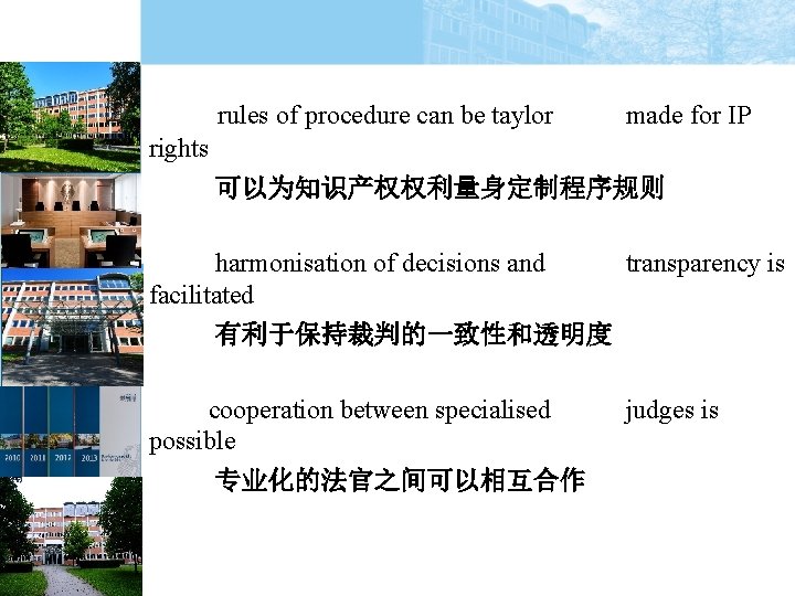 rules of procedure can be taylor made for IP rights 可以为知识产权权利量身定制程序规则 harmonisation of decisions