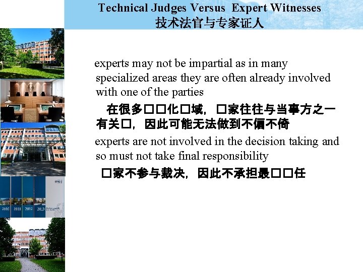 Technical Judges Versus Expert Witnesses 技术法官与专家证人 experts may not be impartial as in many