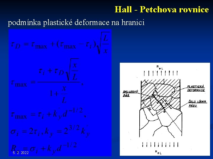 Hall - Petchova rovnice podmínka plastické deformace na hranici 5. 2. 2022 29 