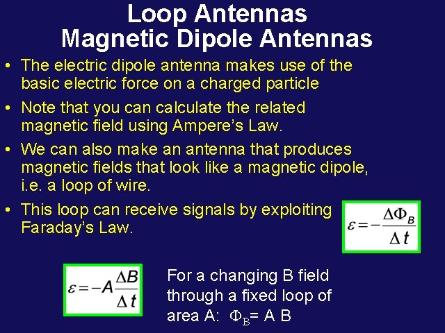 Loop Antennas Magnetic Dipole Antennas • The electric dipole antenna makes use of the