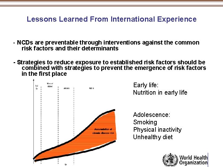 Lessons Learned From International Experience - NCDs are preventable through interventions against the common