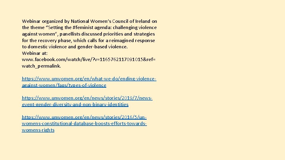 Webinar organized by National Women’s Council of Ireland on theme “Setting the #feminist agenda: