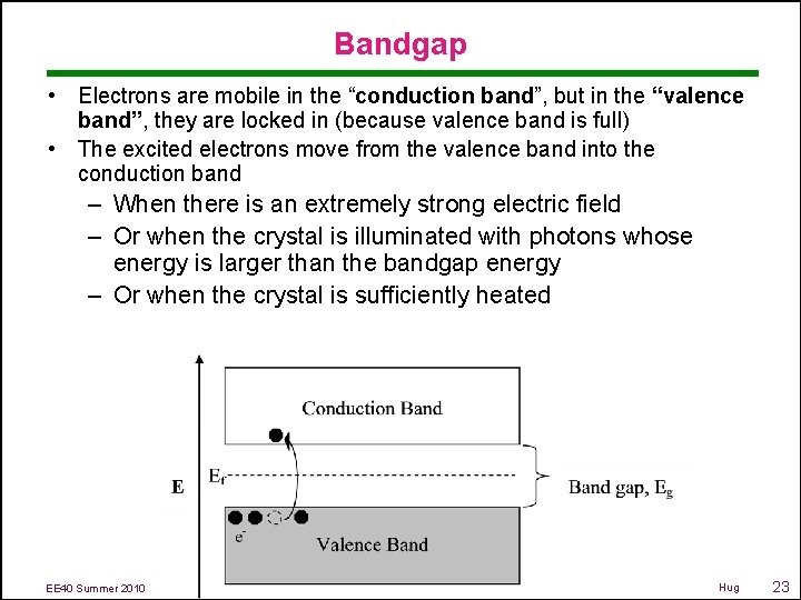 Bandgap • Electrons are mobile in the “conduction band”, but in the “valence band”,