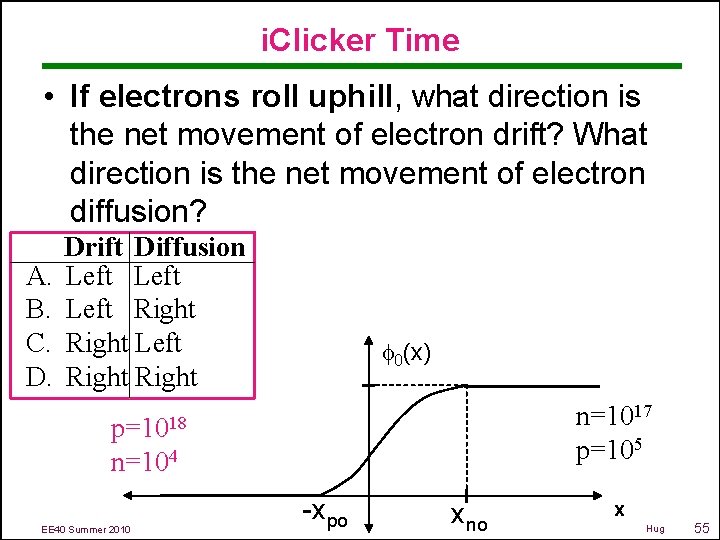i. Clicker Time • If electrons roll uphill, what direction is the net movement