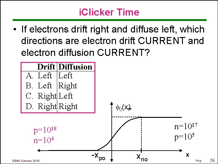i. Clicker Time • If electrons drift right and diffuse left, which directions are