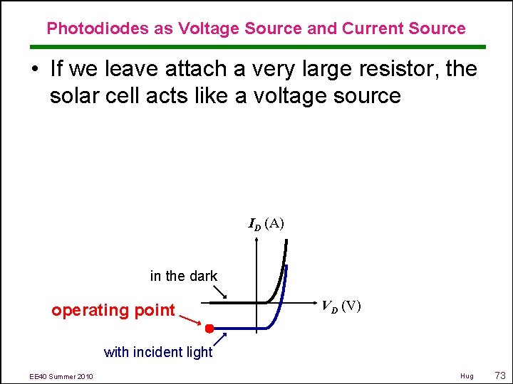 Photodiodes as Voltage Source and Current Source • If we leave attach a very