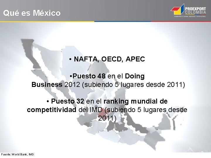 Qué es México • NAFTA, OECD, APEC • Puesto 48 en el Doing Business