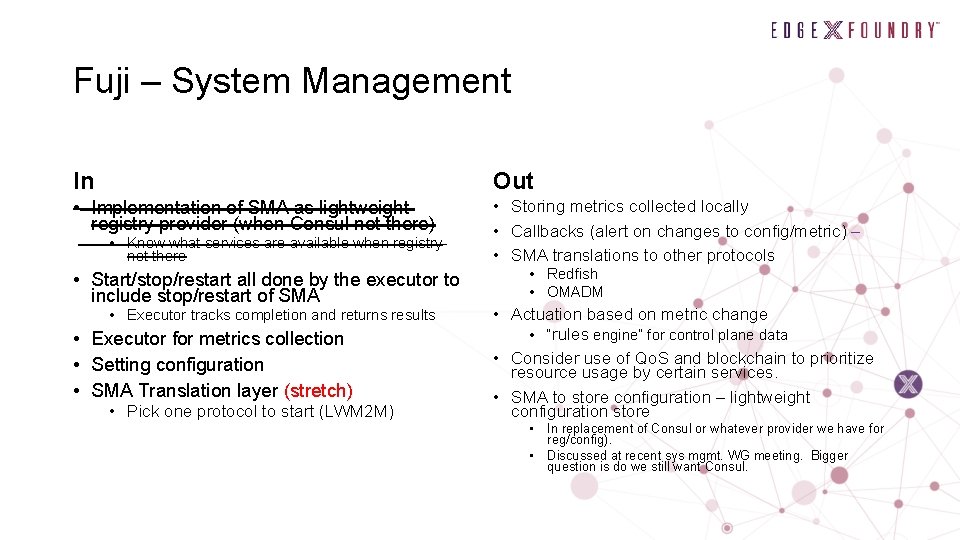 Fuji – System Management In Out • Implementation of SMA as lightweight registry provider