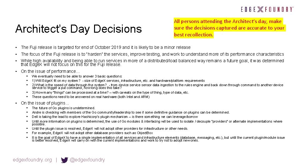 Architect’s Day Decisions All persons attending the Architect’s day, make sure the decisions captured