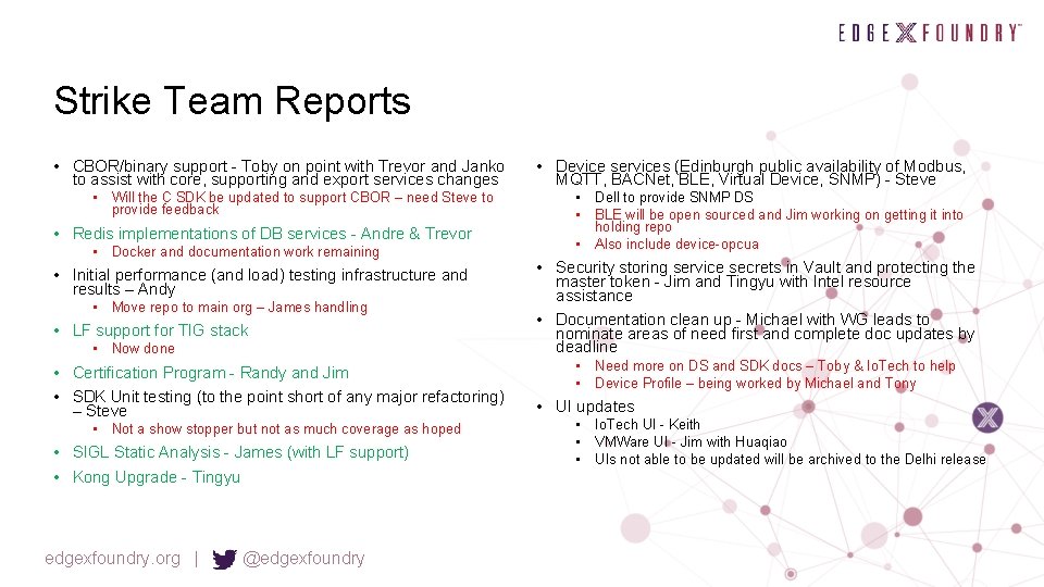 Strike Team Reports • CBOR/binary support - Toby on point with Trevor and Janko