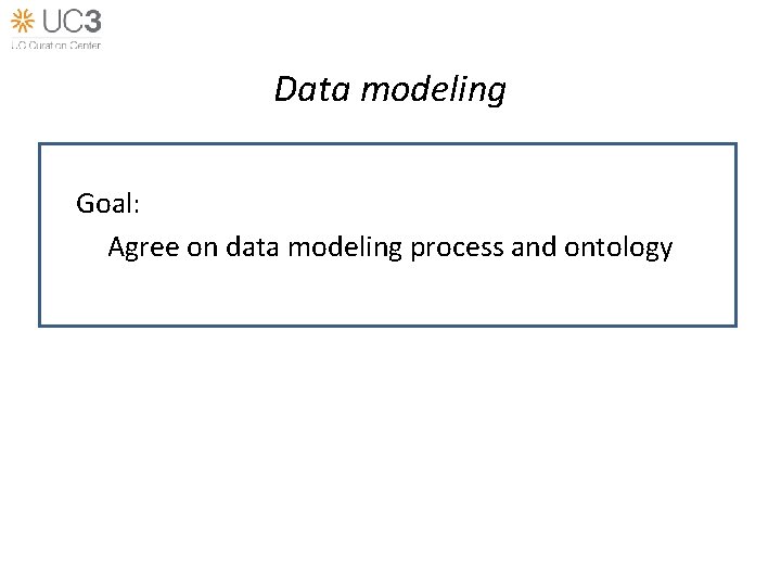 Data modeling Goal: Agree on data modeling process and ontology 