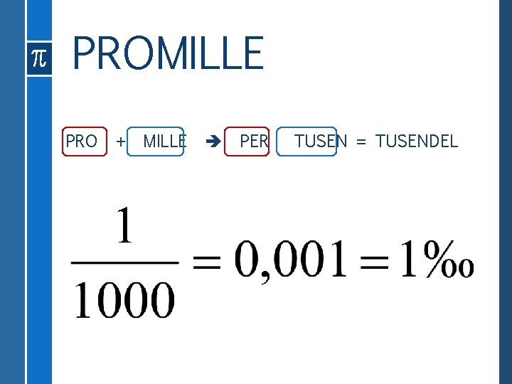 PROMILLE PRO + MILLE PER TUSEN = TUSENDEL 