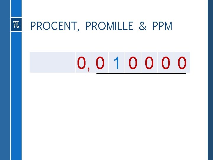 PROCENT, PROMILLE & PPM 0, 0 1 0 0 