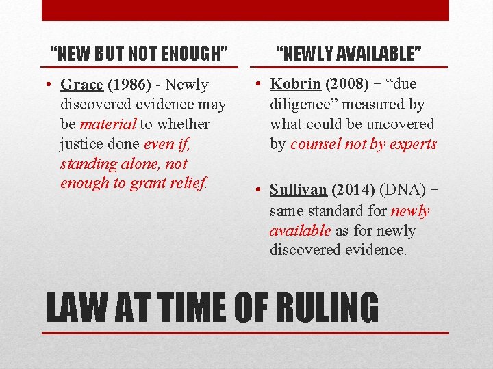 “NEW BUT NOT ENOUGH” “NEWLY AVAILABLE” • Grace (1986) - Newly discovered evidence may “NEW BUT NOT ENOUGH” “NEWLY AVAILABLE” • Grace (1986) - Newly discovered evidence may