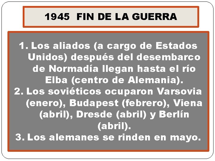 1945 FIN DE LA GUERRA 1. Los aliados (a cargo de Estados Unidos) después 1945 FIN DE LA GUERRA 1. Los aliados (a cargo de Estados Unidos) después
