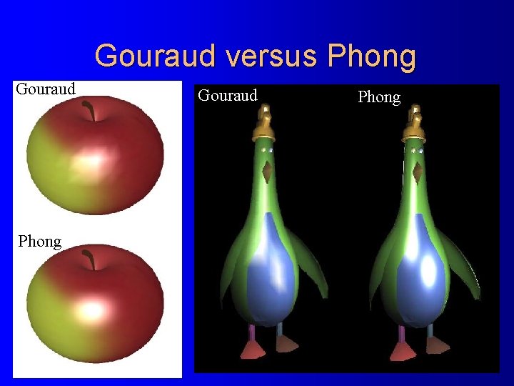 Gouraud versus Phong Gouraud Phong 