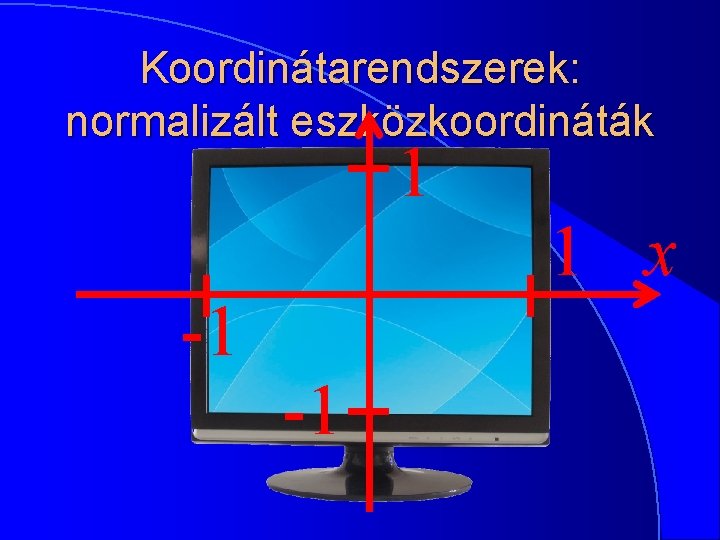 Koordinátarendszerek: normalizált eszközkoordináták 1 -1 -1 1 x 