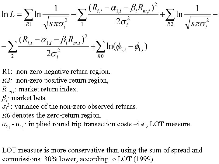 R 1: non-zero negative return region. R 2: non-zero positive return region, R m,