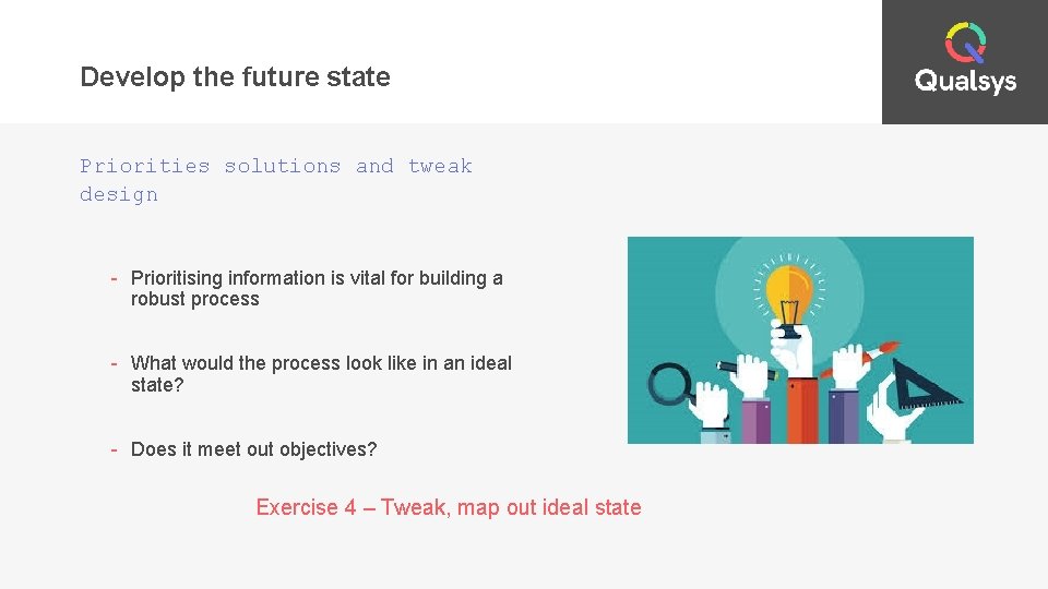 Develop the future state Priorities solutions and tweak design - Prioritising information is vital