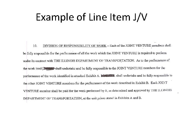 Example of Line Item J/V 