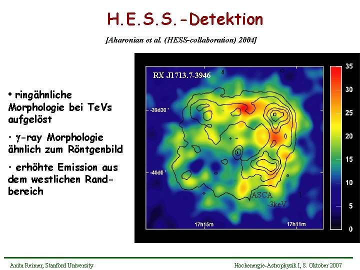H. E. S. S. -Detektion [Aharonian et al. (HESS-collaboration) 2004] RX J 1713. 7