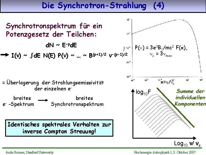 Die Synchrotron-Strahlung (4) Synchrotronspektrum für ein Potenzgesetz der Teilchen: d. N ~ E-pd. E