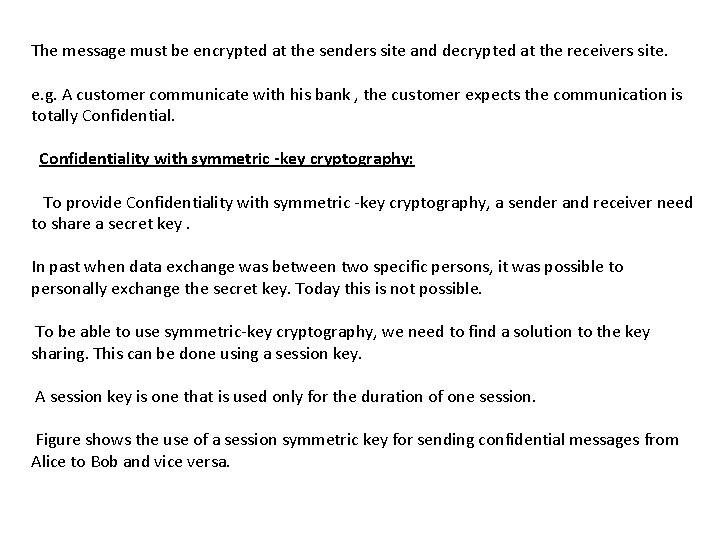 The message must be encrypted at the senders site and decrypted at the receivers