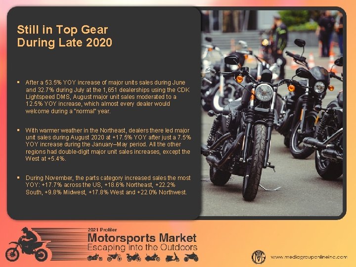 Still in Top Gear During Late 2020 § After a 53. 5% YOY increase