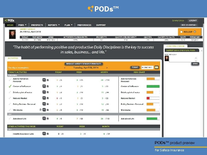 PODs™ product preview For Safeco Insurance 