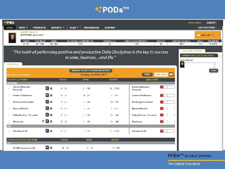 PODs™ product preview For Safeco Insurance 