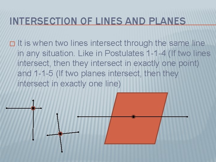 INTERSECTION OF LINES AND PLANES � It is when two lines intersect through the