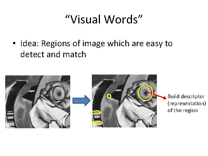 “Visual Words” • Idea: Regions of image which are easy to detect and match