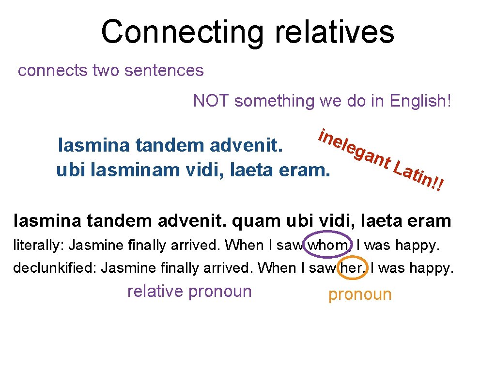 Connecting relatives connects two sentences NOT something we do in English! ine leg Iasmina