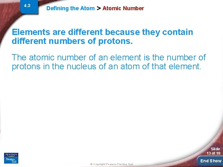 4. 3 Defining the Atom > Atomic Number Elements are different because they contain