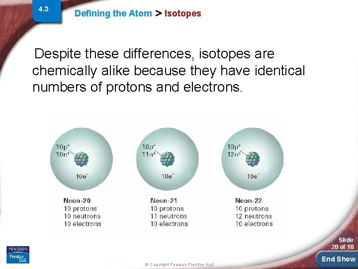 4. 3 Defining the Atom > Isotopes Despite these differences, isotopes are chemically alike